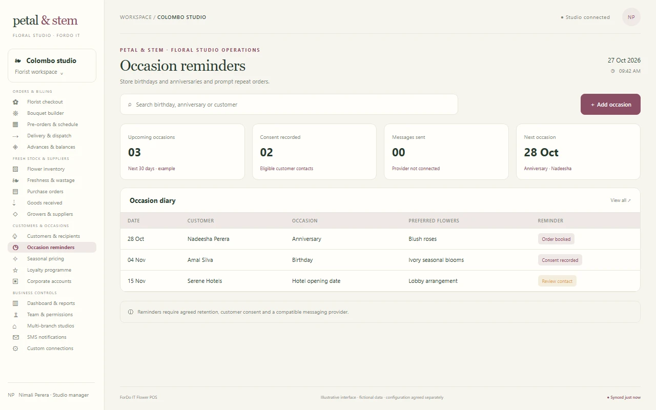 Occasion reminders - Light mode — Occasion reminders in light mode