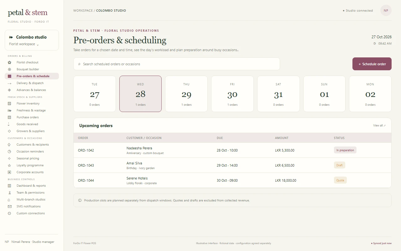 Pre-orders & scheduling - Light mode — Pre-orders & scheduling in light mode