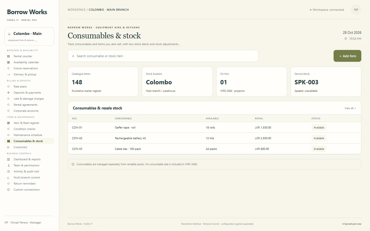 Consumables & stock - Light mode — Consumables & stock in light mode