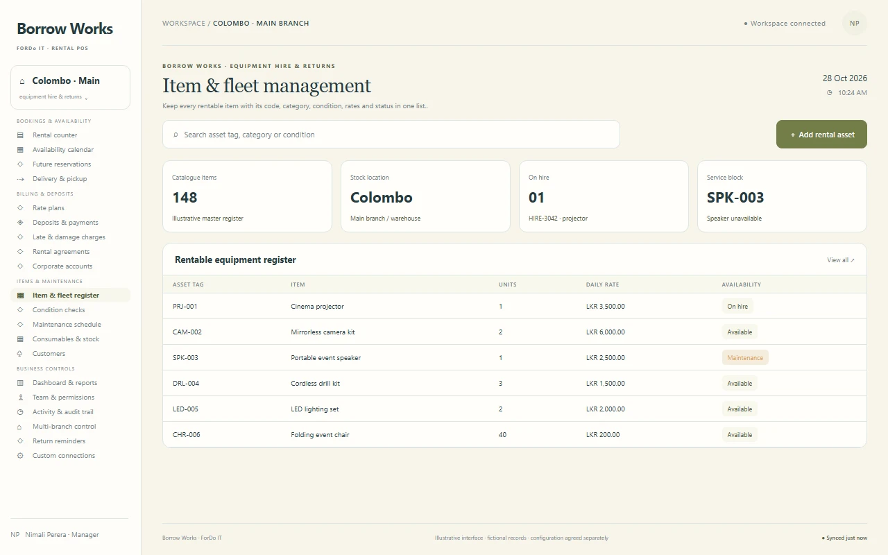 Item & fleet management - Light mode — Item & fleet management in light mode