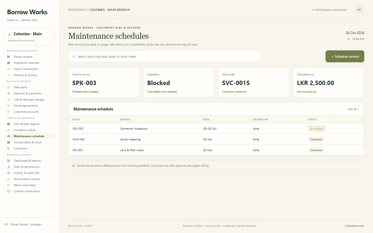 Maintenance schedules - Light mode — Maintenance schedules in light mode