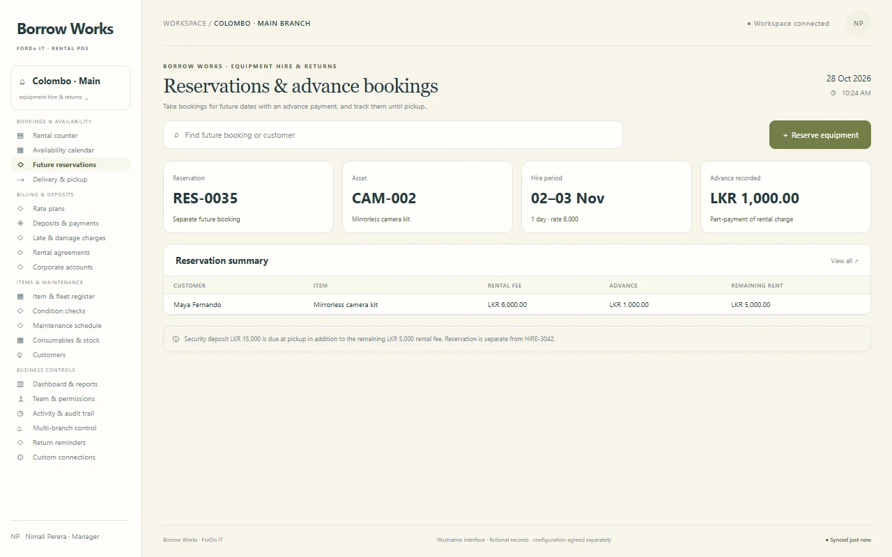 Reservations & advance bookings - Light mode — Reservations & advance bookings in light mode